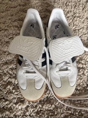 adidas Women’s original Samba Sneakers with Black Stripes and Gum Sole